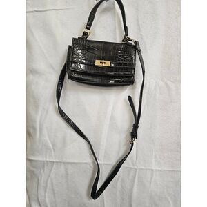 Emperia Black Croc Embossed Crossbody Bag Gold Hardware Top Handle Handbag